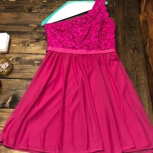 Fuchsia lace one shoulder dress